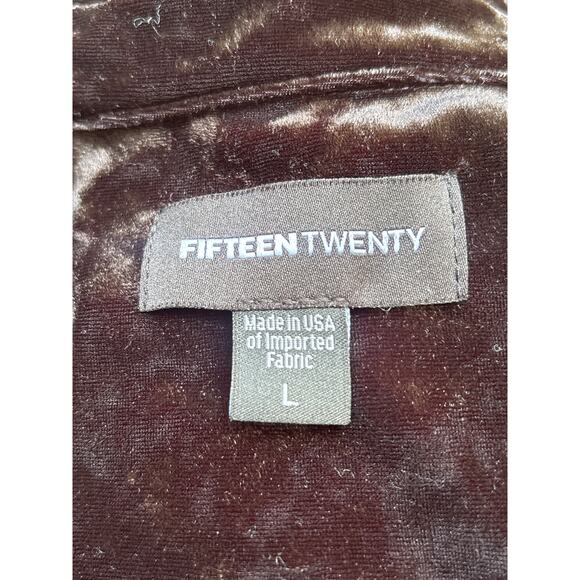 Fifteen Twenty Black Velveteen Snap Front Shirt Blouse L Pockets Long Line Goth - Picture 4 of 9